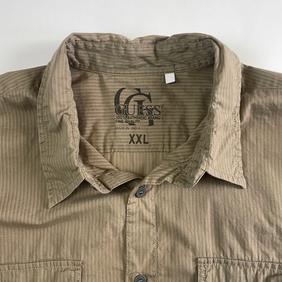 VTG GUESS Y2K Men’s Button Down Shirt Skull Graphics Print Size XXL Tan Stripes - Picture 6 of 16